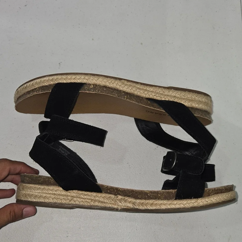 Lucky Brand Garston Black Suede Espadrille Sandals Ankle Strap Womens 8.5 M